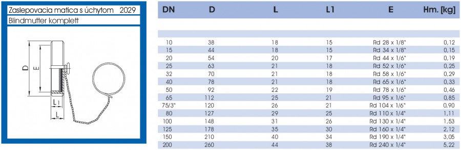 Zaslepovacia matica s úchytom  - lava strana parametrov